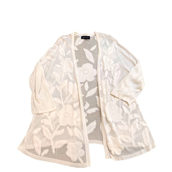 Jones New York off white sheer open front cardigan floral design cotton large - Picture 2 of 9